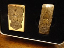 HARLEY DAVIDSON EAGLE GIFT SET BRASS ZIPPO LIGHTER MINT IN BOX 1998 HD125 picture