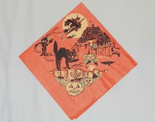 4 Vintage Halloween Crepe Paper Napkins Haunted House Pumpkin Black Cat picture