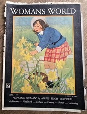 1935 Woman's World Magazine Front Cover Only Miriam Hurford Art Girl Daffodils picture