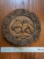 Vintage Horse Head Wall Plaque Western Equestrian Faux Wood Resin picture