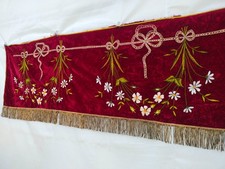vintage French silk embroidery velvet textile floral panel needlework A242 picture
