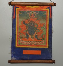 Real Nice Tibet 19th Century Old Antique Buddhist Thangka Vajrapani Chakna Dorje picture