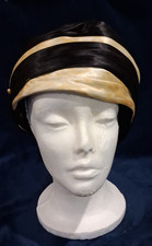 Vtg 1960s Black Satin Swirl Turban Hat LGWU Union Made USA Pillbox Cocktail picture