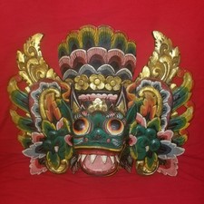 Vintage Balinese Boma Barong Garuda Mask Wall Hanging Relief Panel wood Bali art picture