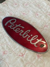 Vintage OEM Peterbilt Red Oval Truck Hood Emblem Badge 8” Metal 2-Pin Studs picture