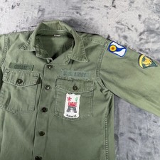 Vintage 60s US Army OG 107 Utility Shirt Mens Medium Green Vietnam 69th Infantry picture
