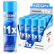 12 Cans Neon 11x Ultra Refined Butane Fuel Lighter Refill picture
