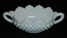 FENTON Hobnail White Milk Glass Oval Nut/Candy Dish w/Side Handles picture