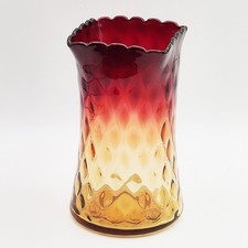 Antique New England Glass Amberina Diamond Optic Celery Vase Square Top FREESHIP picture