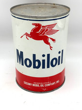 FULL Vintage Mobil Oil Pegasus Can One Quart Gas Advertising Lithograph Tin picture