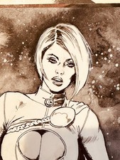 Mark Beachum Power Girl Original Ink & Wash Art Signed Stamped 2017 DC Superhero picture