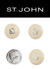 St John Knits 0.85 Inch Silver Tone Vanilla Enamel Logo Replacement Buttons (4) picture