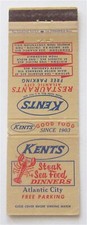 KENTS RESTAURANTS SEA FOOD DINNERS, ATLANTIC CITY, NJ VINTAGE MATCHBOOK COVER picture