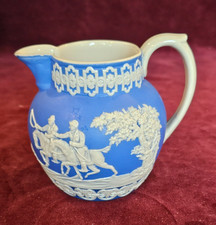 Antique Copeland c1900 England Sprigged Blue White Jug Pitcher STAG HUNT picture