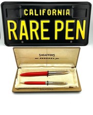 Sheaffer SNORKEL SOVEREIGN FIESTA RED Fountain Pen & Pencil set 14K F nib MINT picture