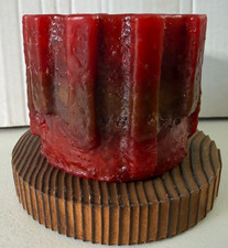 Vintage 1970s Brutalist Candle Red on Wood Base Mid Century Unique 3