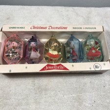 Vtg 60s Set of 5 in Original Box Jewelbrite Diamond Diorama Christmas Ornaments picture