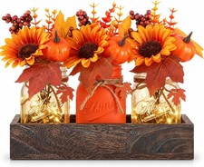 Versatile Fall Decor Set with Mason Jars, Pumpkins, and Flowers - 3 Pieces picture