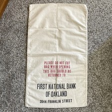 Money Bag First National Bank Of Oakland Canvas Vintage 1920s LARGE CLEAN 16x28 picture