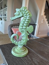 Vintage Green Cast Iron Heavy Seahorse Sculpture 12.5H Collectible MCM 5.5 Lbs picture