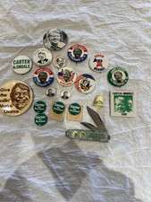 Lot of Vintage Jimmy Carter Presidential Campaign Buttons, Knife, & Thimble picture