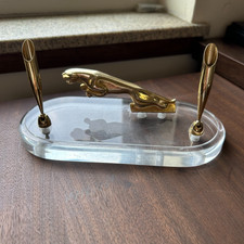 RARE Vintage Jaguar Sales Dealership Jumping Jaguar Pen Desk Holder Lucite picture