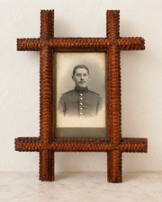 c. 1900 Antique Wood German Tramp Art Chip Carved Picture Frame Folk Early 1900s picture