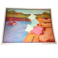 Antique New York Sunday World Supplement Print Children Fishing Americana 7x8