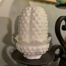 Vintage Fenton Milk Glass Hobnail 2 piece Fairy Lamp picture