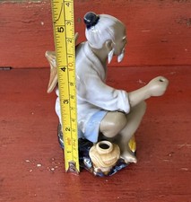 Vintage Chinese Oriental Shiwan Artistic Ceramic Seated Fisherman Figurine picture