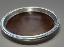 vintage modern round Tray aluminium edge faux wood center 13