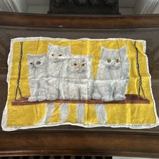 Ulster Ireland Irish Pure Linen Tea Towel VTG White Persian Cats On A Swing picture