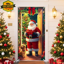Winter Christmas Santa Claus Door Cover 70.87x35in Polyester Holiday Decor picture