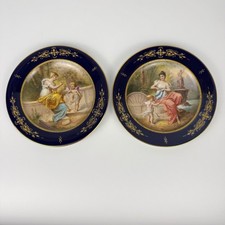 Set of 2 Antique Royal Vienna Style Hand-Painted Porcelain Cabinet Plates picture
