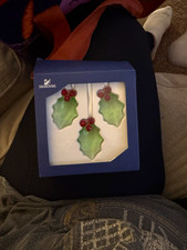 Swarovski Holly Set of 3 Crystal Ornaments 890894 2006 Retired Original Box picture