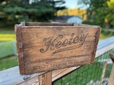 Antique Keeley Beer Wooden Crate Chicago Brewing Co Metal Bands Brewery Box picture