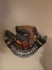 Vintage Bar Sign Cigar Smoking English Bulldog Dog GOLD NO SMOKING MAN CAVE picture