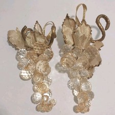 Vintage Set 2 Lucite Grape Clusters Faceted & Gold Leaves 7