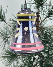 Vintage Franke Purple Striped Bell Flowers Corning Glass Christmas Ornament picture