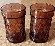 Two Vtg Wheaton Glass Co. Amethyst Eagle Drum Tumbler Toothpick Holder picture