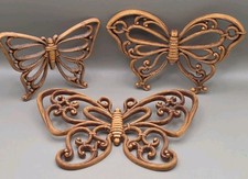 Vintage HOMCO Butterfly Wall Hanging Decor Syroco Faux Wood  Lot of 3 Boho picture