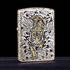 Zippo Armor 168 Lighter Full Engraved Tiger Design Heavy Case New picture