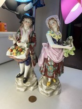 Antique German Sitzendorf Porcelain - Early 1900s Man & Woman Porcelain Figures picture