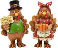 Thanksgiving Decorations Turkey Figurines Couple Resin 2Packs picture