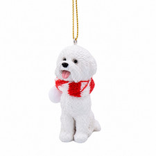 Bichon Frise White Puppy Dog Christmas Tree Ornament with Candy Cane Scarf picture