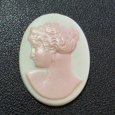 Vintage Signed Limoges France Pink Lady Cameo Porcelain Plaque Cabochon picture