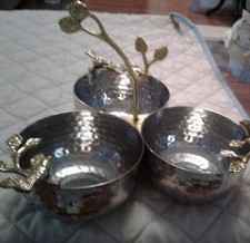Wayfair Decorative 3  Section Bowl With Gold Tone Bird And Leaves.New picture