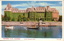 Victoria BC - C.P.R. Empress Hotel Inner Harbour - Vintage Postcard circa 1955 picture