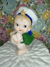 Vtg Lefton September Kewpie Baby In Sailor Hat W/ Green Backpack Figurine Japan picture