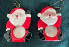 2 Vtg Japan Ceramic Photo Holder Ornament BLUE EYES Santa figure WAVING 4